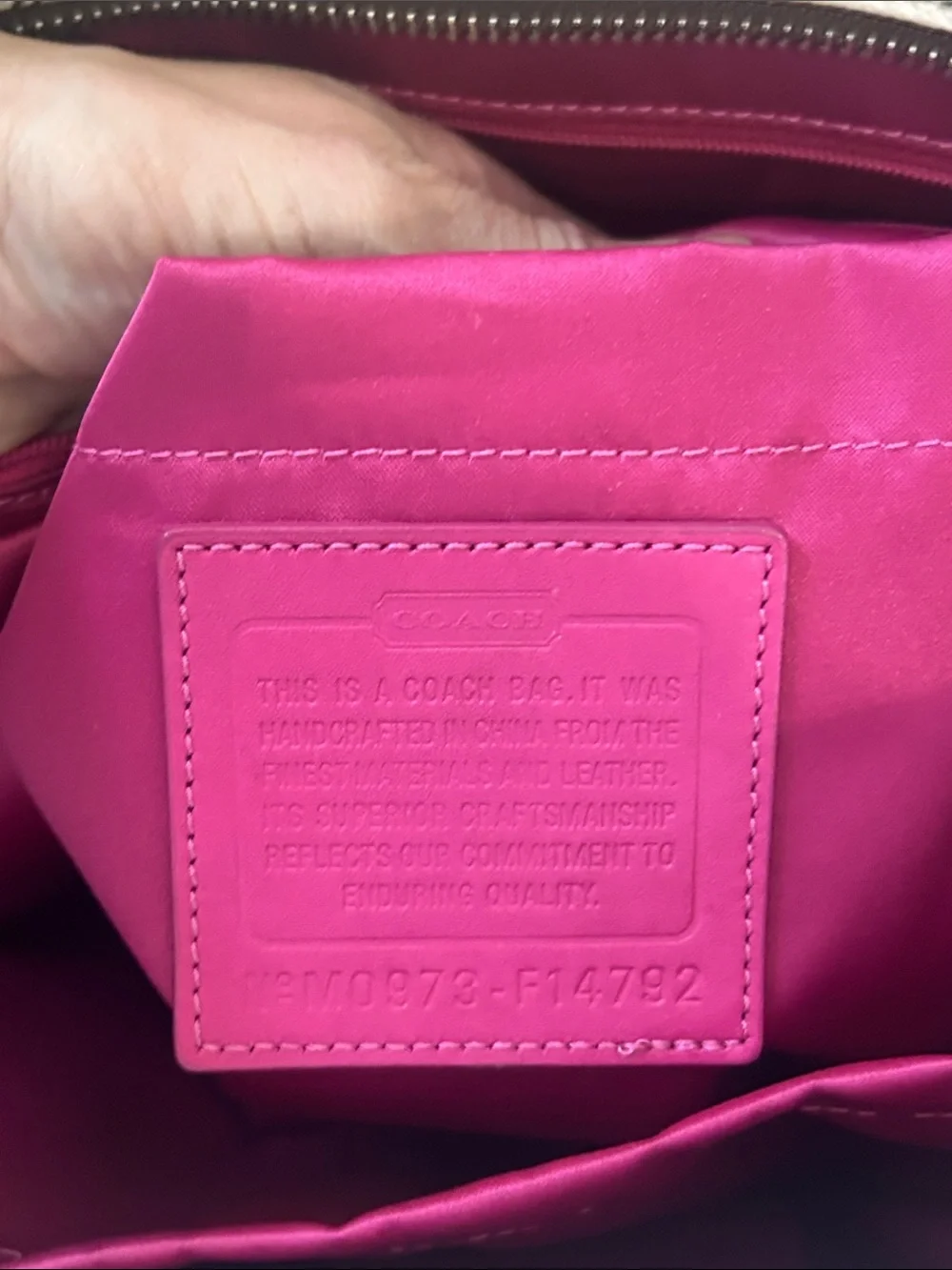 Coach Heritage Tattersall Cream Plaid Tote with Magenta Center Stripe